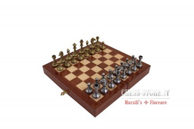 Metal chess men and leatherette chess board